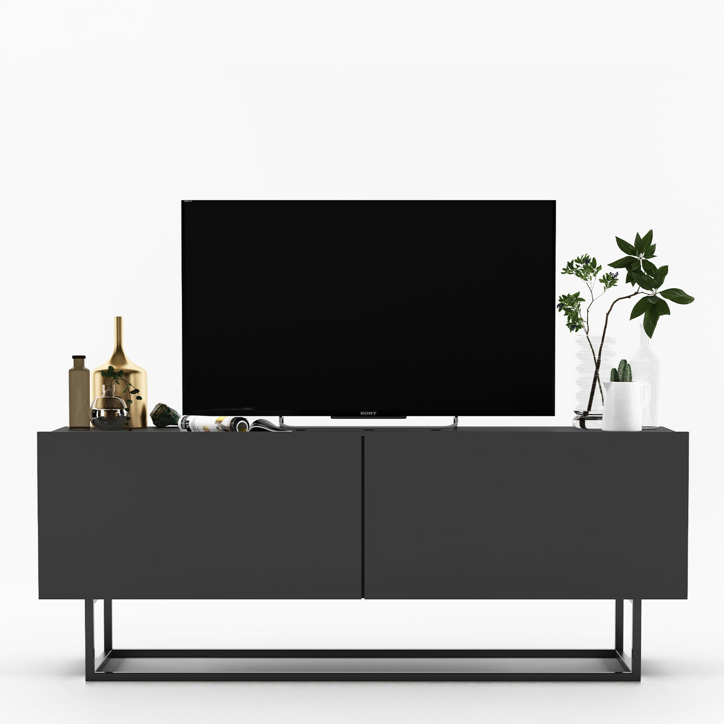 Enjoy Minimalist Freestanding TV Unit with Metal Base – Graphite
