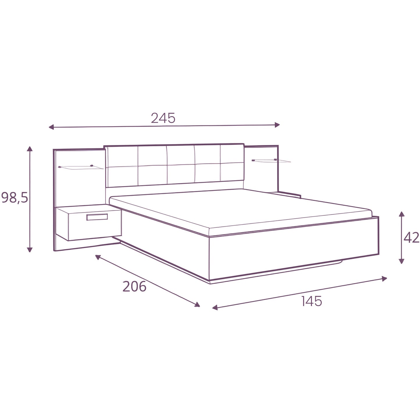 Kassel Double Bed with Bedside Tables 140/A