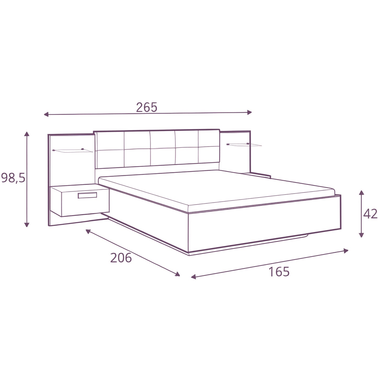 Kassel King Size Bed with Bedside Tables 160/A
