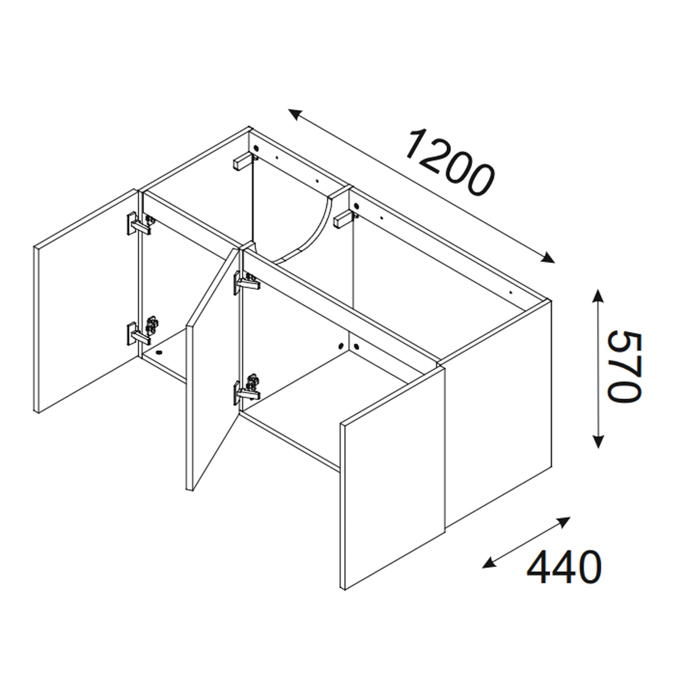 Luxor 3D Diamond Pattern 3 Door Bathroom Vanity Cabinet with 2 Square Worktop Basins 120cm - Oak / Black