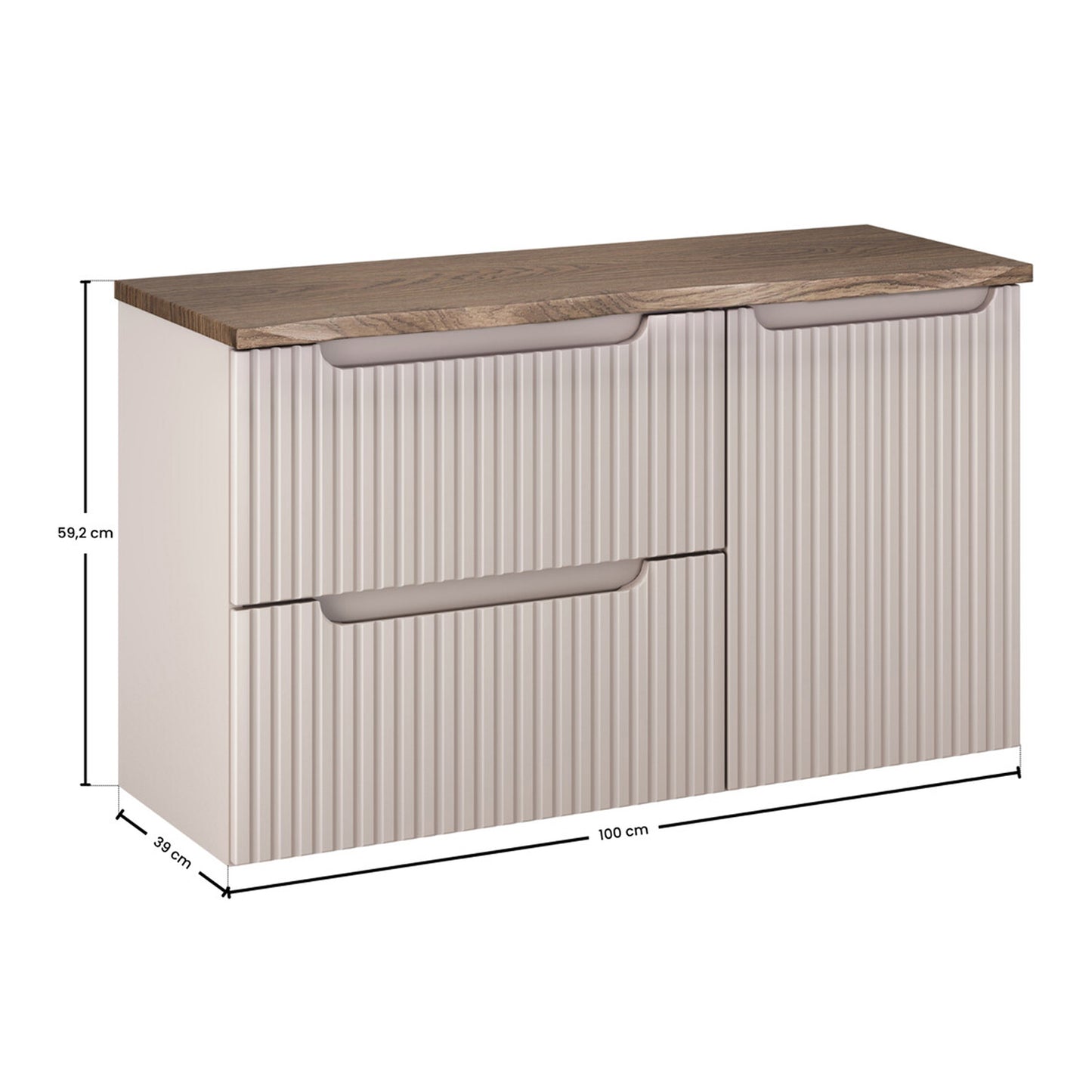 Noca Bathroom Cabinet with Drawers, Doors and Worktop - Cashmere