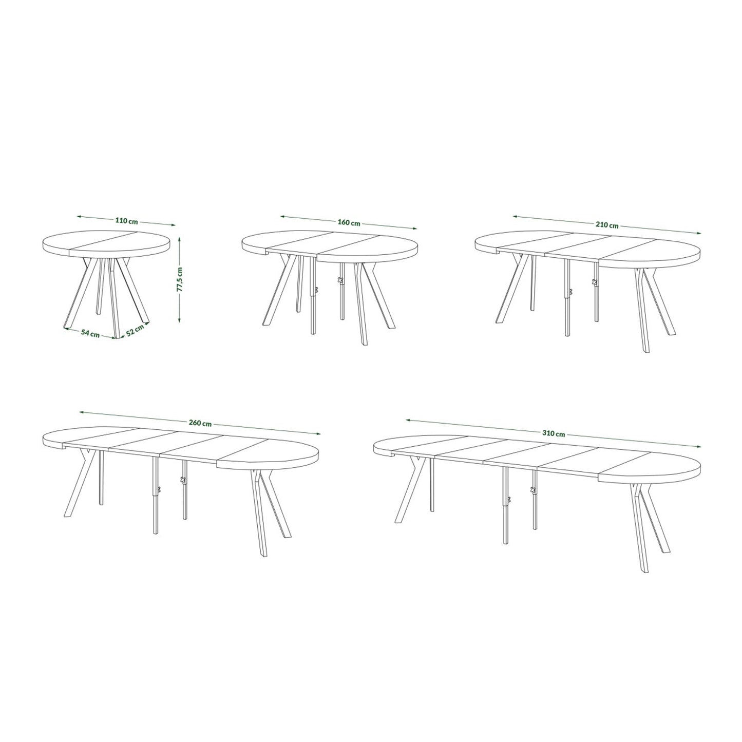 Expanso Round Extendable Dining Table with Y-Legs Loft - White / Black
