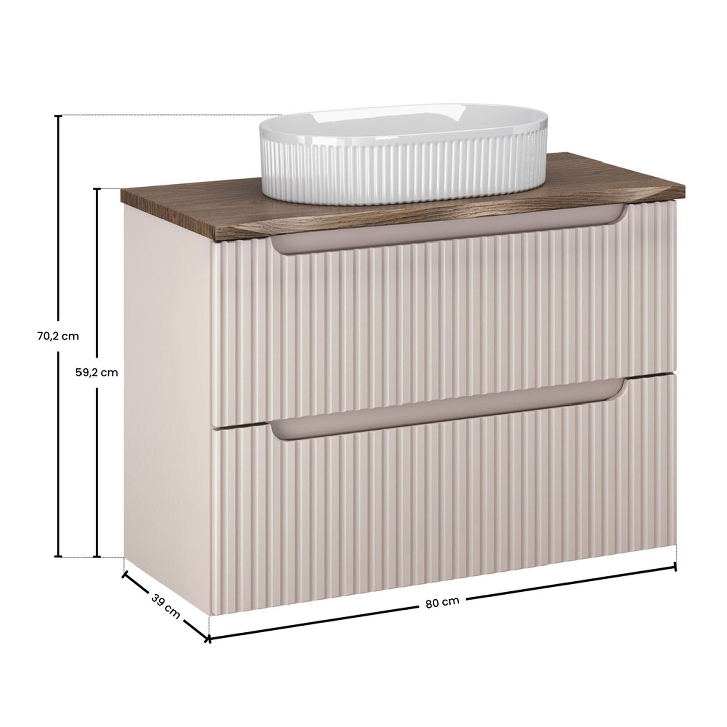 Nova Bathroom Cabinet 80cm with Worktop and Countertop Basin – Cashmere