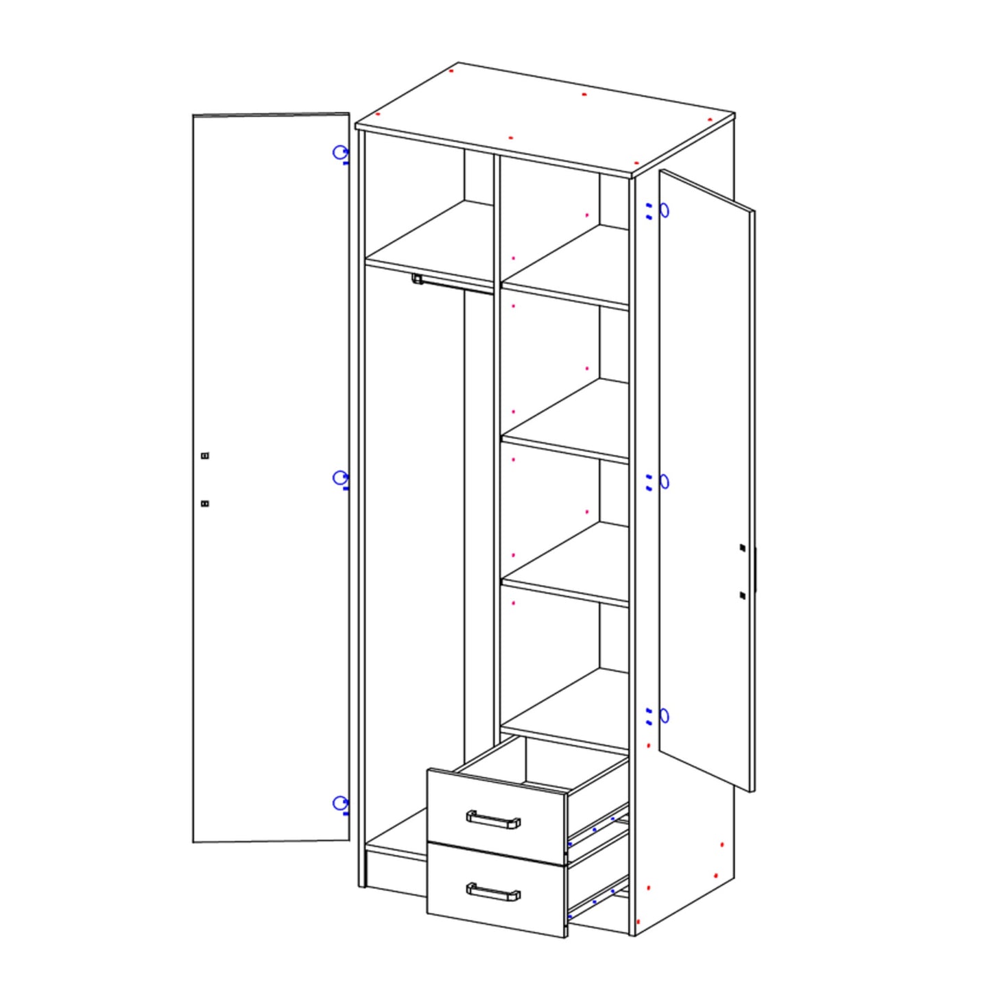 Tilly 2 Door Minimalist Style Mirrored Wardrobe with Drawers 80cm - White