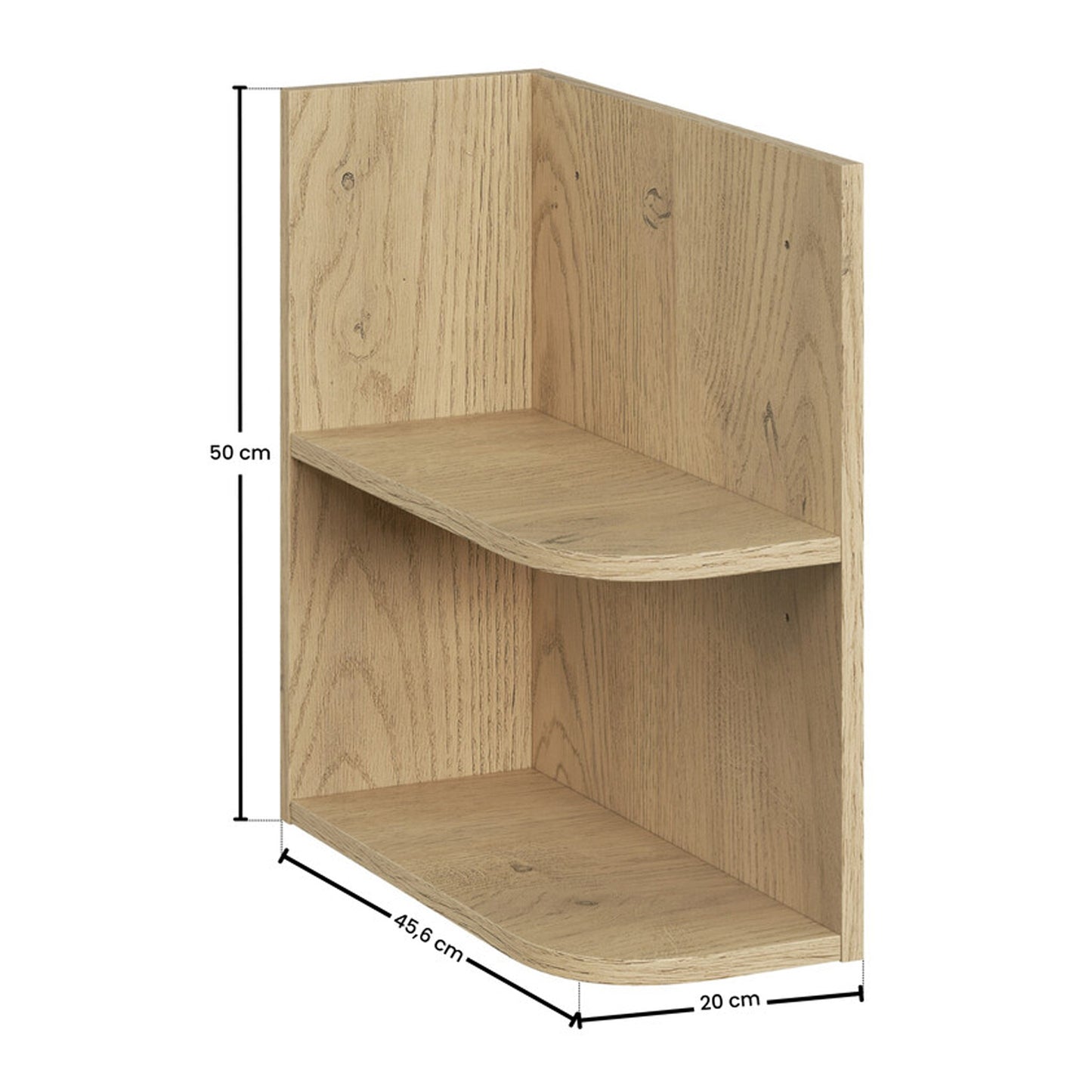 Dalia 2 Drawer Bathroom Cabinet Vanity Unit 100cm with Worktop, Two Rounded Open Shelves and Basin - Cashmere / Cremona Oak