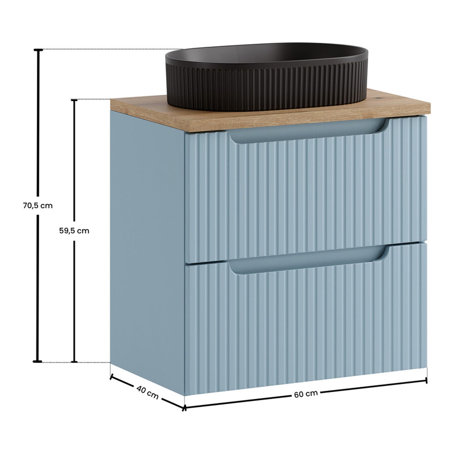 Nova Bathroom Cabinet 60cm with Worktop and Countertop Basin – Baby Blue