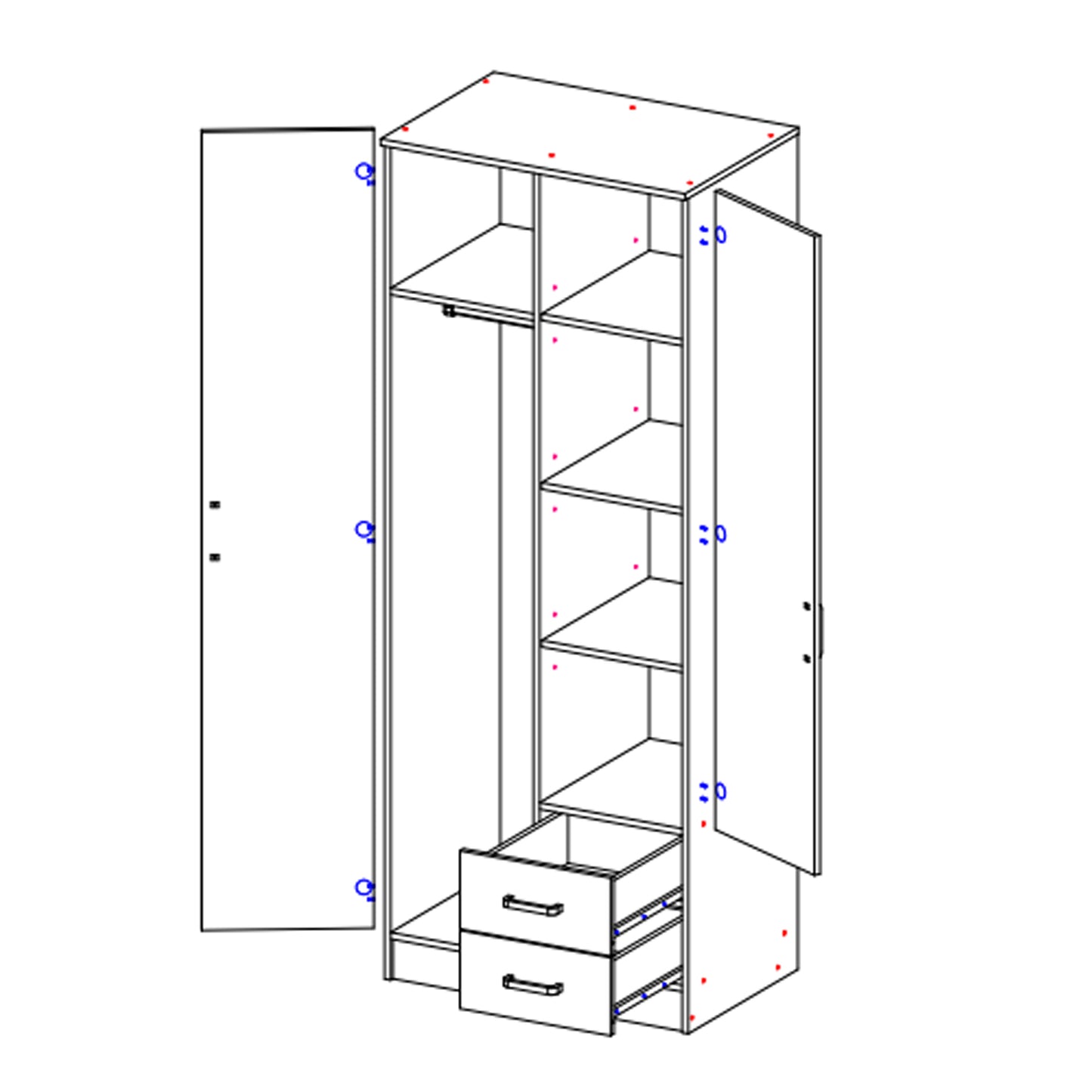 Suzanne 2 Door Fluted Design Mirrored Wardrobe with Drawers 80cm - White