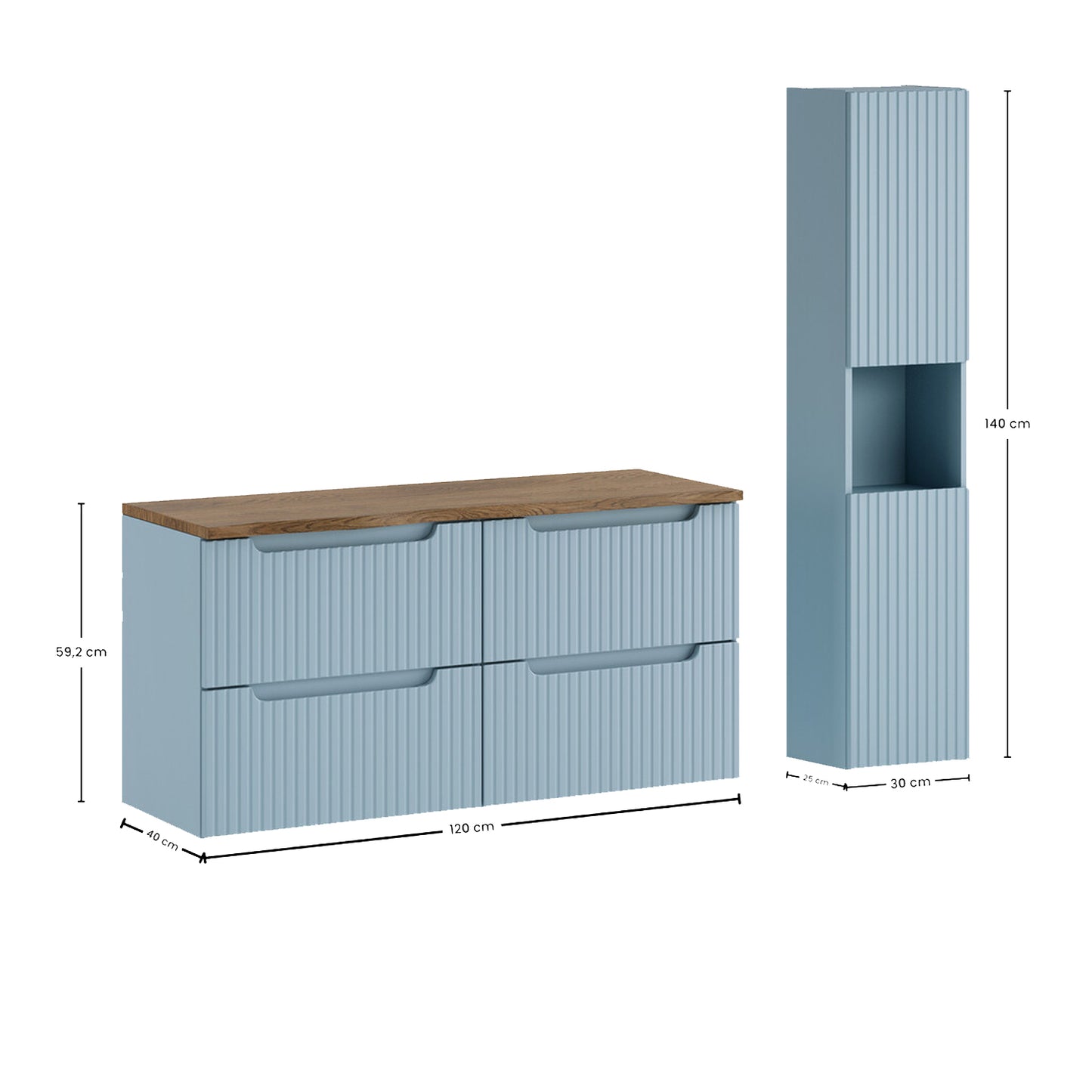 Nova Bathroom Cabinet 120cm with Worktop and Tall Unit - Baby Blue