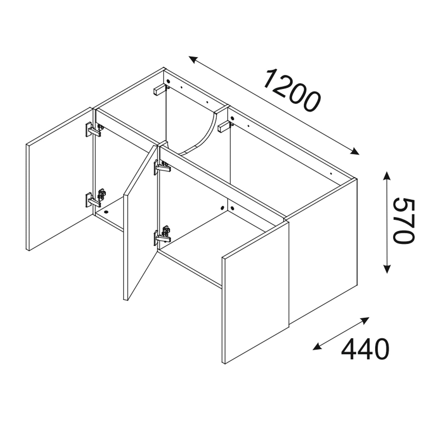 Luxor 3D Diamond Pattern 3 Door Bathroom Vanity Cabinet with 2 Round Worktop Basins 120cm - Oak / Beige