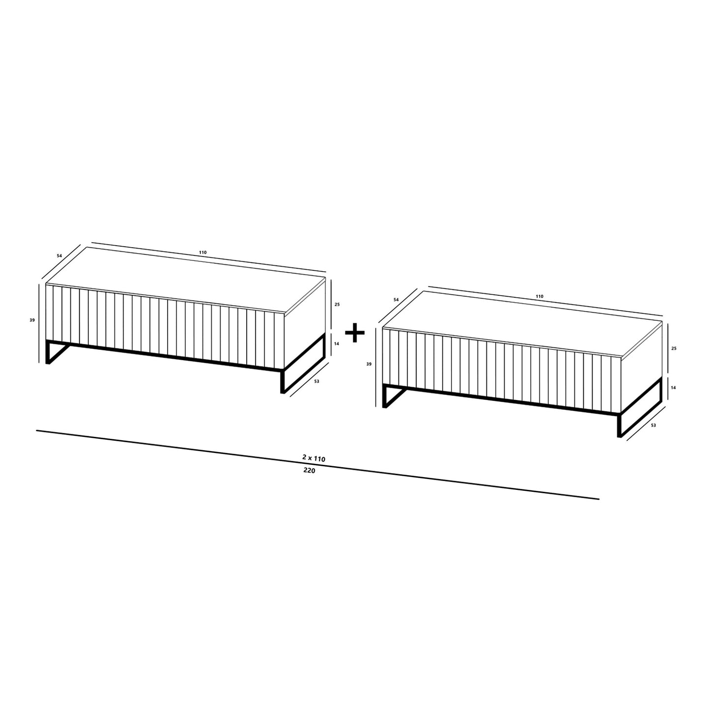 Elpis Glamour TV Sideboard 220 cm TV Unit Black Matt / Black Frame