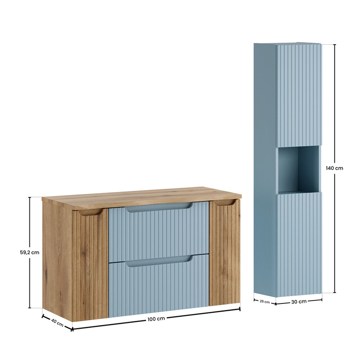 Nova Bathroom Cabinet 100cm with Worktop and Tall Unit - Baby Blue