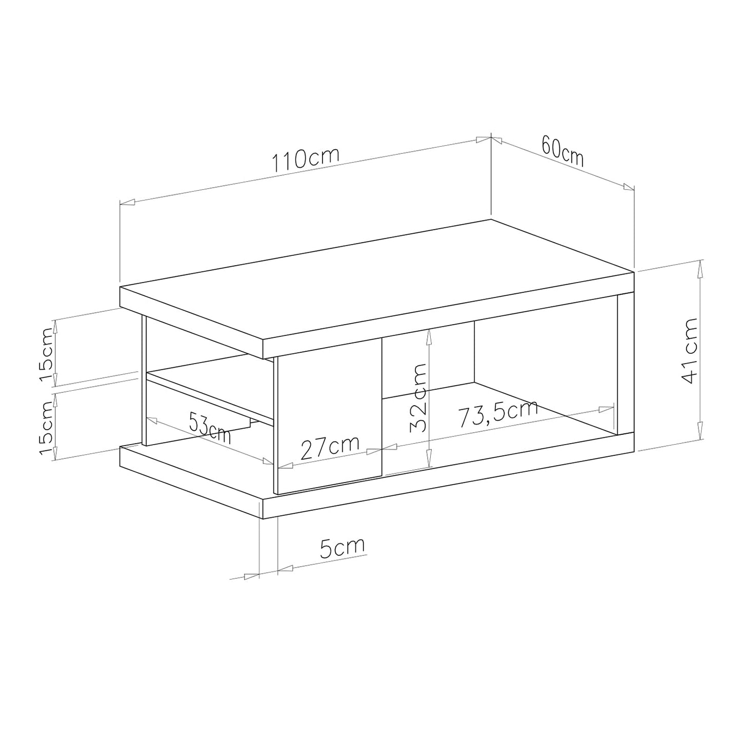 Lana Modern Coffee Table with Open Storage Shelves – White & Black