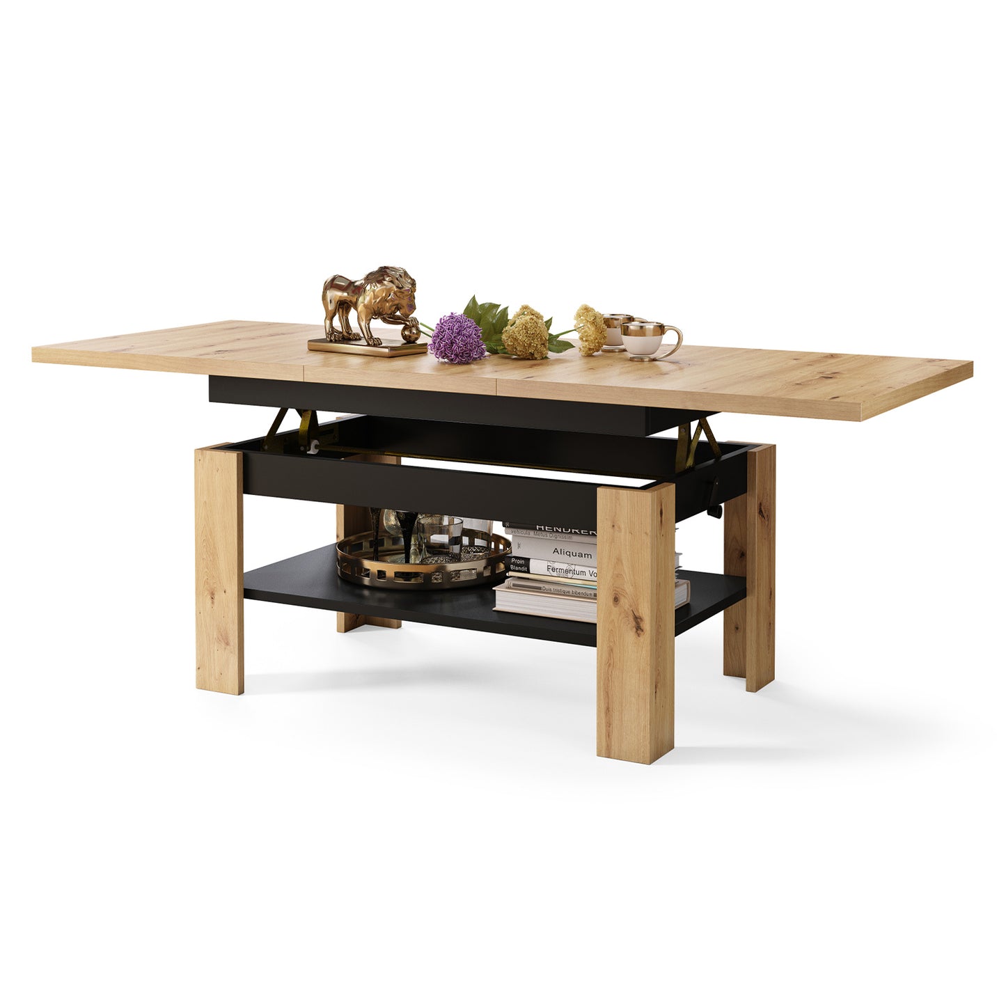 Runa 2 in 1 Extending Coffee / Dining Table 130-170cm - Artisan Oak / Black