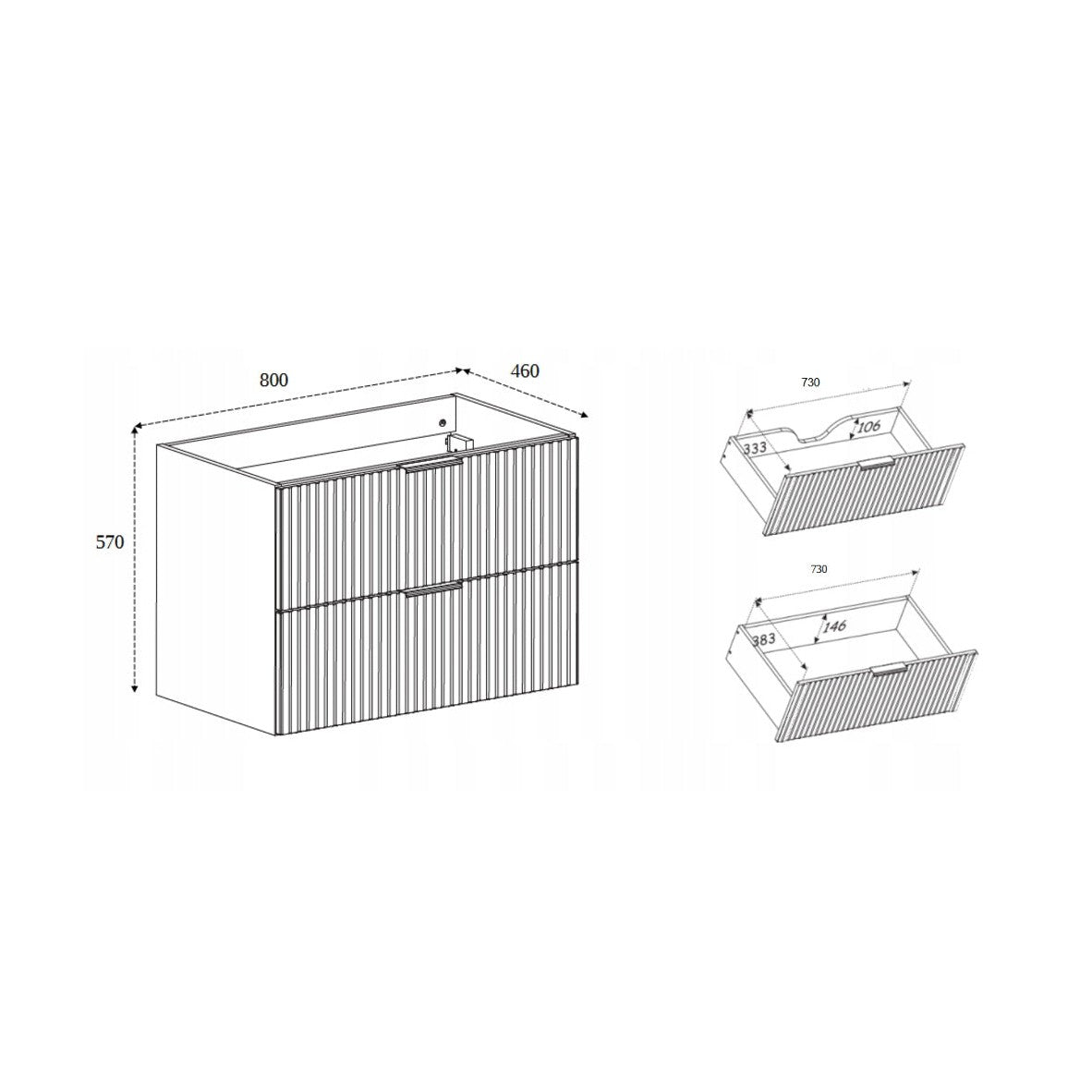 Flow Wall-Mounted 2 Drawer Bathroom Vanity Cabinet with Worktop 80cm - White / Gold Craft Oak