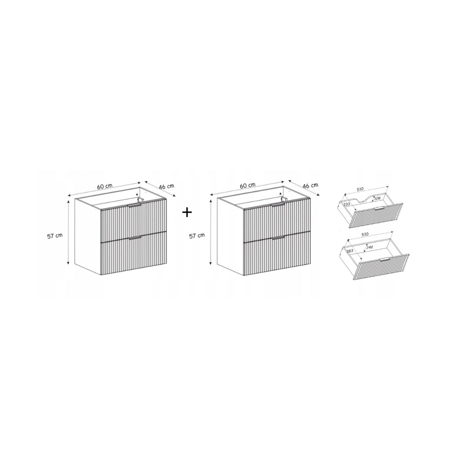 Flow Bathroom Set of 2 Standing Vanity Cabinets with Basin 120cm - Cashmire