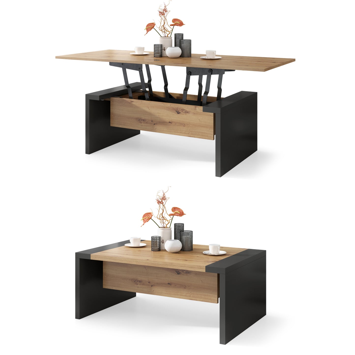 Soffie 2 in 1 Extending Coffee / Dining Table 100-170cm - Artisan Oak / Anthracite