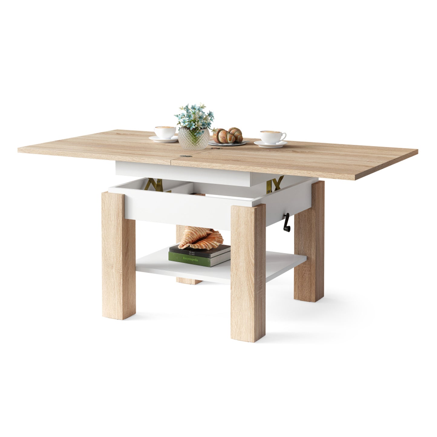 Clara 2 in 1 Extending Coffee / Dining Table 75-150cm - Sonoma Oak / White