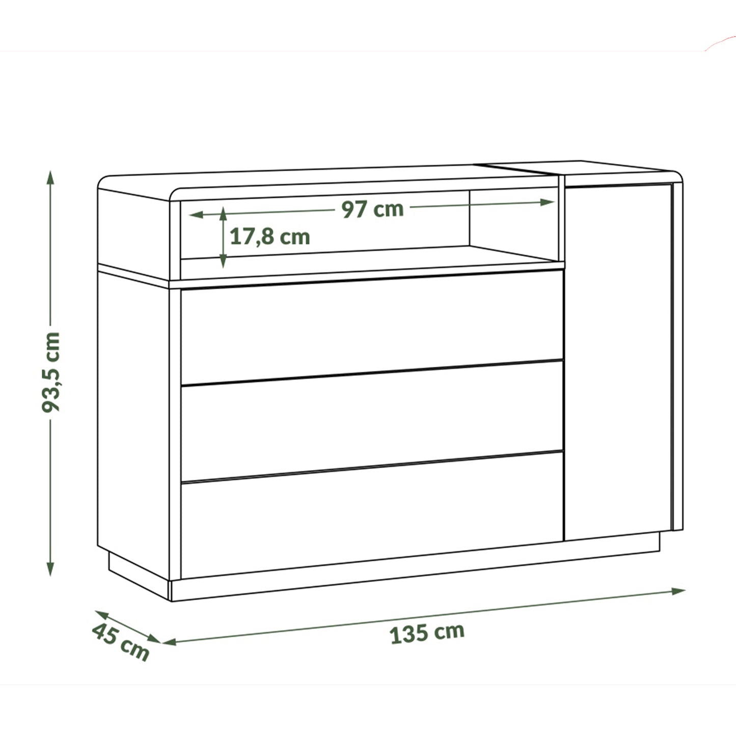 Folk Modern Loft Style Wide Sideboard with 3 Drawers and Open Display Shelf – Anthracite / Artisan Oak