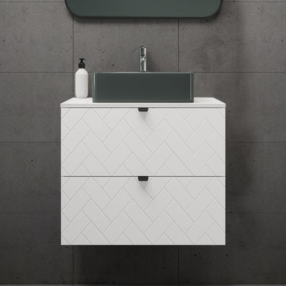 Trend Herringbone Pattern Door 60cm Bathroom Cabinet Vanity Unit with Worktop - White