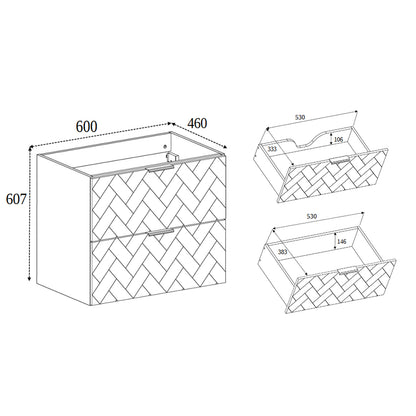 Trend Herringbone Pattern Door 60cm Bathroom Cabinet Vanity Unit with Worktop - White