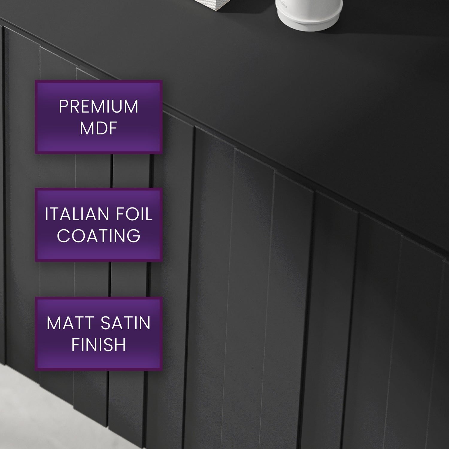 Elpis Glamour 4 Door Sideboard Push-to-Open Cabinet - Black Matt / Black Frame