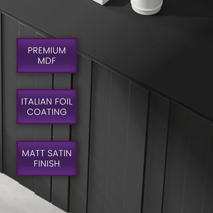 Elpis Glamour 4 Door Sideboard Push-to-Open Cabinet - Black Matt / Black Frame
