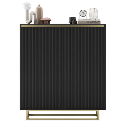 Selene Fluted Storage Cabinet – 2-Door Modern Sideboard - Black / Gold Frame