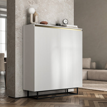 Selene Fluted Storage Cabinet – 2-Door Modern Sideboard - White / Black Frame