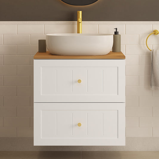 Gusto Scandi Style 2 Drawer Wall Cabinet Vanity Unit with Worktop 60cm - White