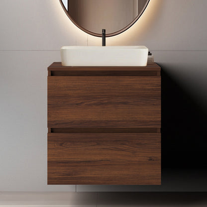 Simple Minimalist Bathroom Vanity Cabinet 60cm with Worktop Basin - Walnut