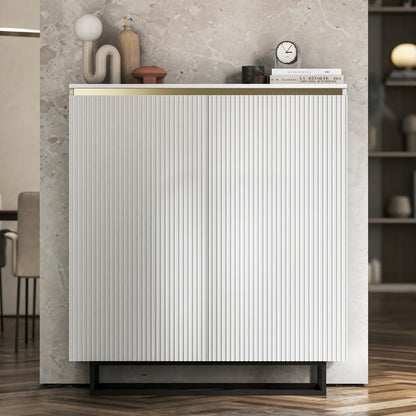 Selene Fluted Storage Cabinet – 2-Door Modern Sideboard - White / Black Frame