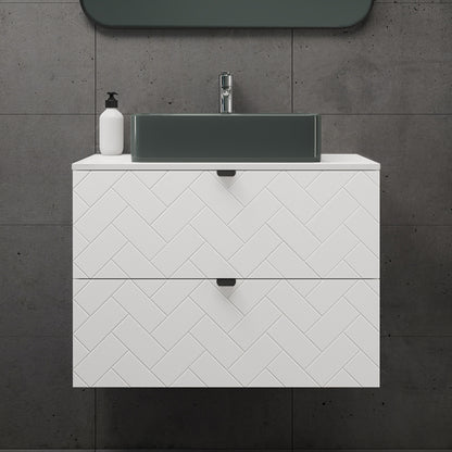 Trend Herringbone Pattern Door 80cm Bathroom Cabinet Vanity Unit with Worktop - White