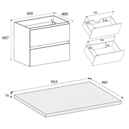 Simple Minimalist Bathroom Vanity Cabinet 60cm with Worktop Basin - Walnut