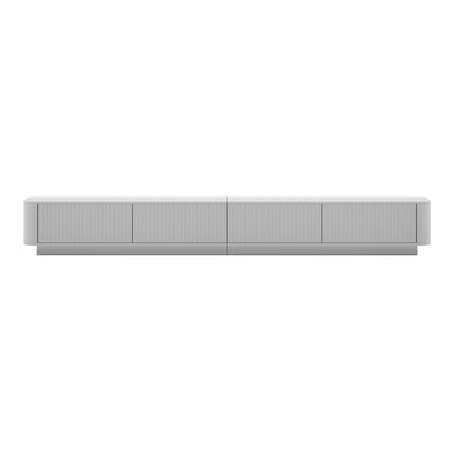 Aurora Rouded Corners Flutted TV Unit 280cm Glamour Style with Plinth Stand - White