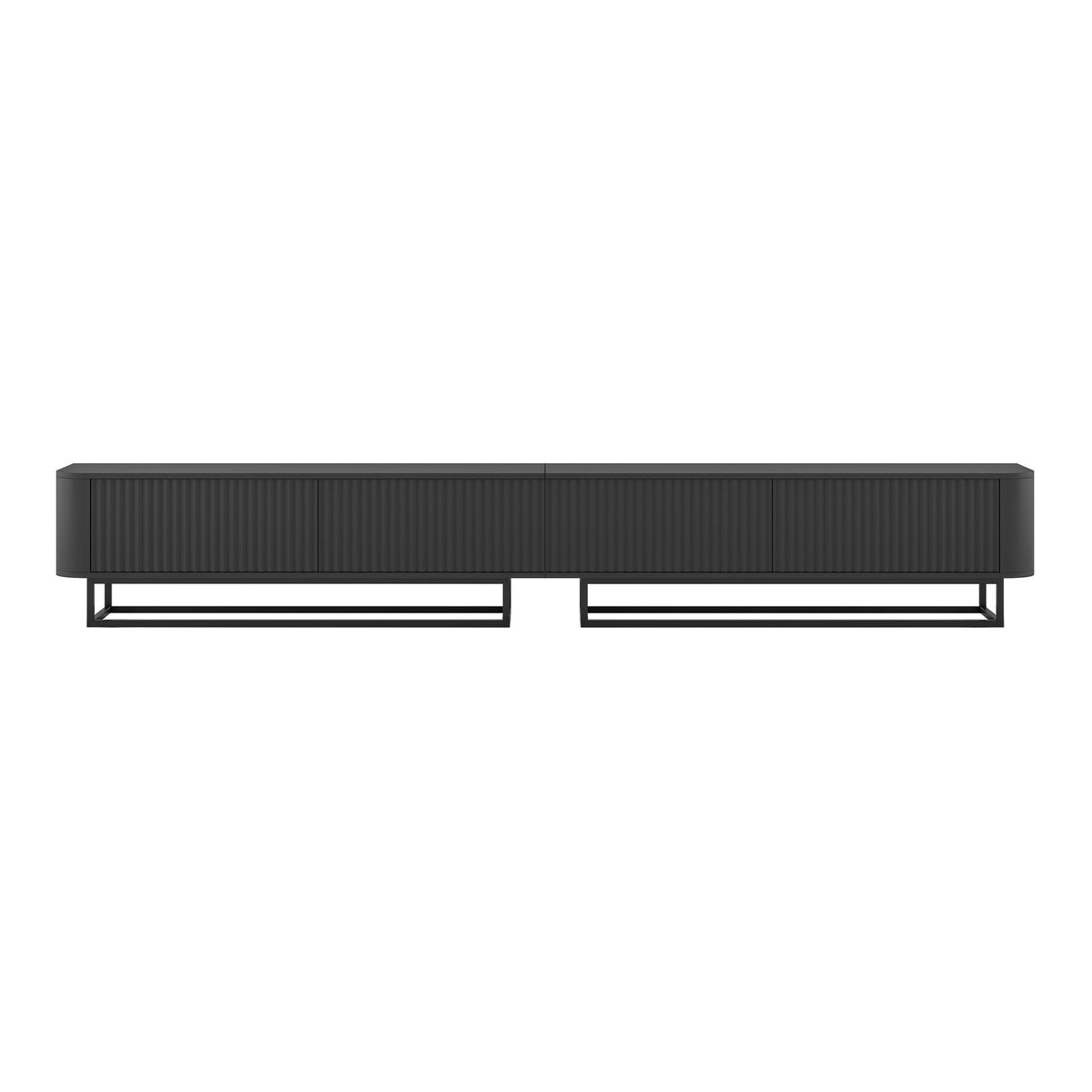 Aurora Rouded Corners Flutted TV Unit 280cm Glamour Style with Frame Stand - Black / Black Frame
