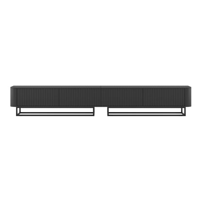 Aurora Rouded Corners Flutted TV Unit 280cm Glamour Style with Frame Stand - Black / Black Frame