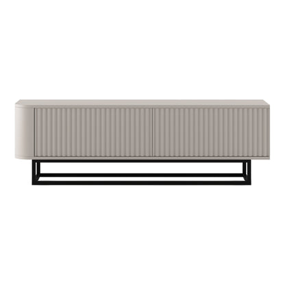 Aurora Rounded Corner Fluted TV Unit 140cm Glamour Style with Frame Stand - Cashmere / Black