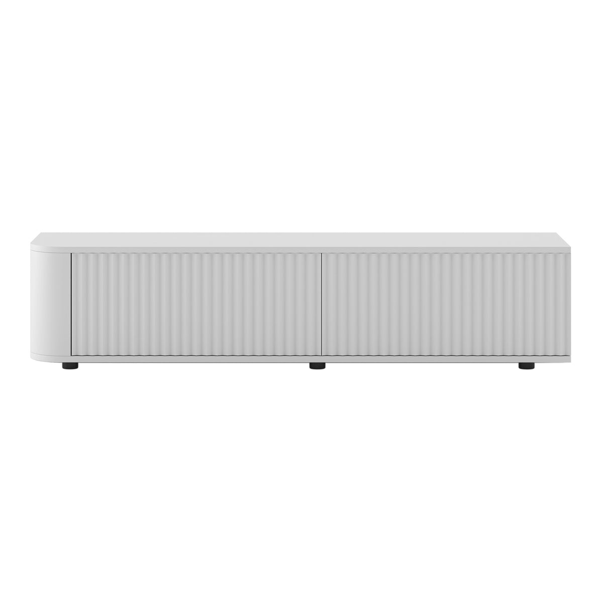 Aurora Rounded Corner Fluted TV Unit 140cm Glamour Style with Floor Pads - White