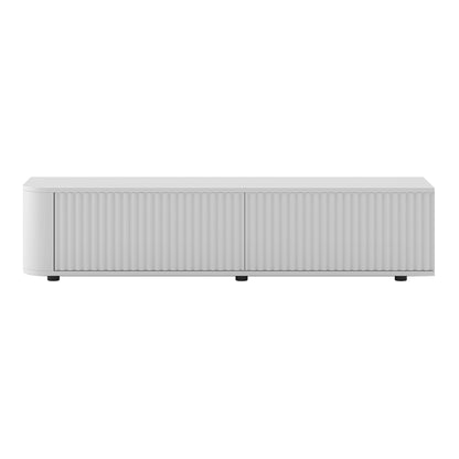Aurora Rounded Corner Fluted TV Unit 140cm Glamour Style with Floor Pads - White