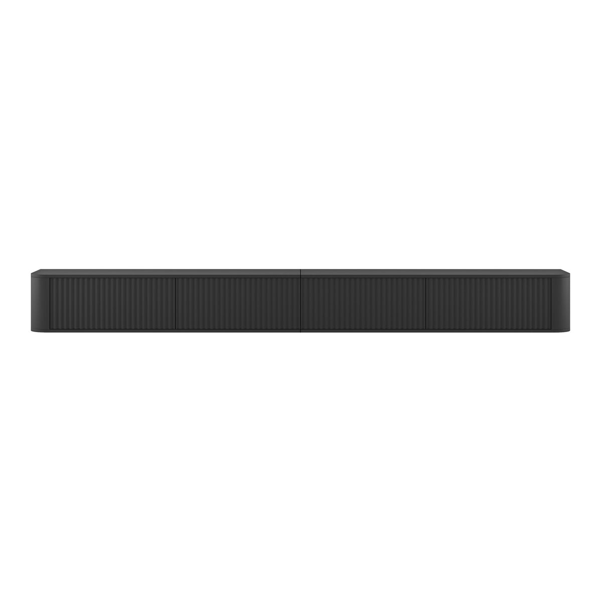 Aurora Rouded Corners Wall Mounted Flutted TV Unit 280cm Glamour Style - Black