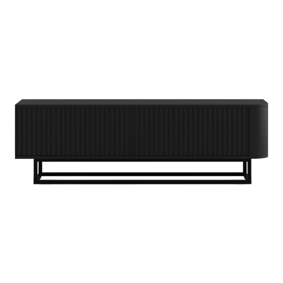 Aurora Rounded Corner Fluted TV Unit 140cm Glamour Style with Frame Stand - Black / Black