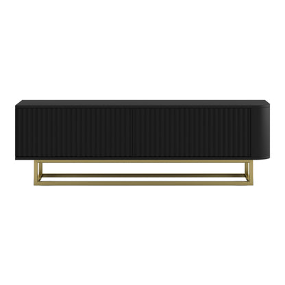 Aurora Rounded Corner Fluted TV Unit 140cm Glamour Style with Frame Stand - Black / Gold