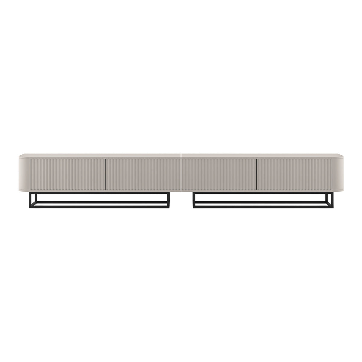 Aurora Rouded Corners Flutted TV Unit 280cm Glamour Style with Frame Stand - Cashmere / Black Frame
