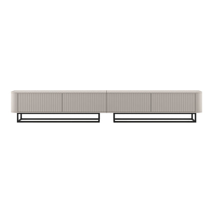 Aurora Rouded Corners Flutted TV Unit 280cm Glamour Style with Frame Stand - Cashmere / Black Frame