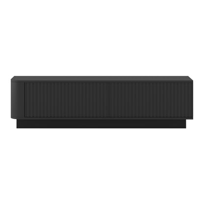 Aurora Rounded Corner Flutted TV Unit 140cm Glamour Style with Plinth Stand - Black