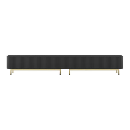 Aurora Rouded Corners Flutted TV Unit 280cm Glamour Style with Frame Legs - Black / Gold Frame