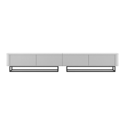 Aurora Rouded Corners Flutted TV Unit 280cm Glamour Style with Frame Stand - White / Black Frame