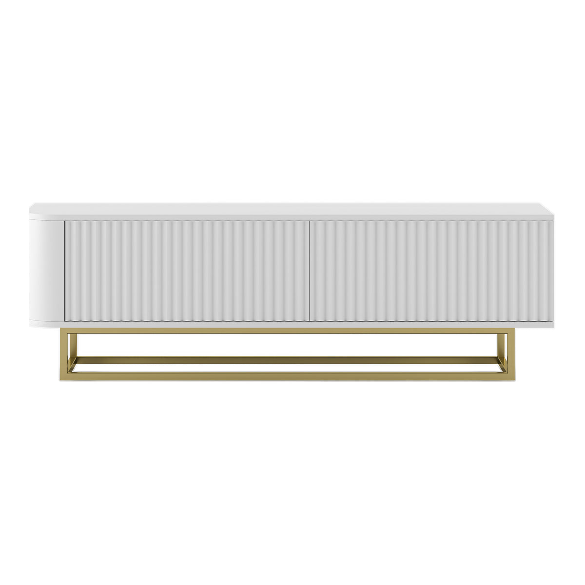 Aurora Rounded Corner Fluted TV Unit 140cm Glamour Style with Frame Stand - White / Gold