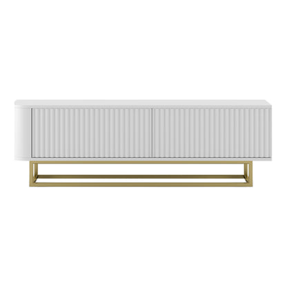 Aurora Rounded Corner Fluted TV Unit 140cm Glamour Style with Frame Stand - White / Gold