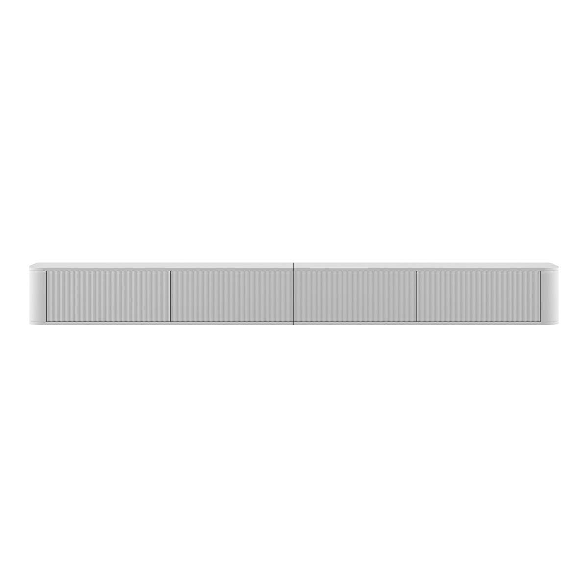 Aurora Rouded Corners Wall Mounted Flutted TV Unit 280cm Glamour Style - White